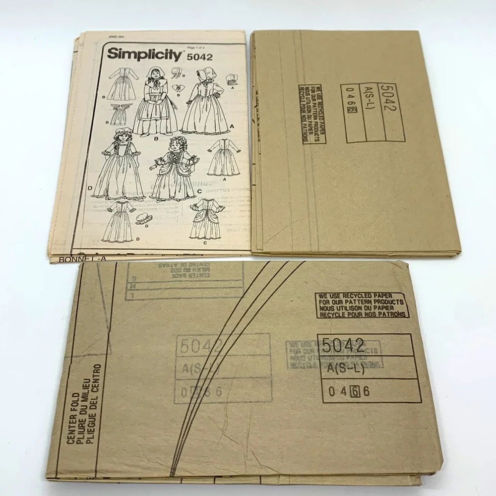 Simplicity Costumes Kids UNCUT 5042 Girls Puritan Sewing Pattern Size A S, M, L
